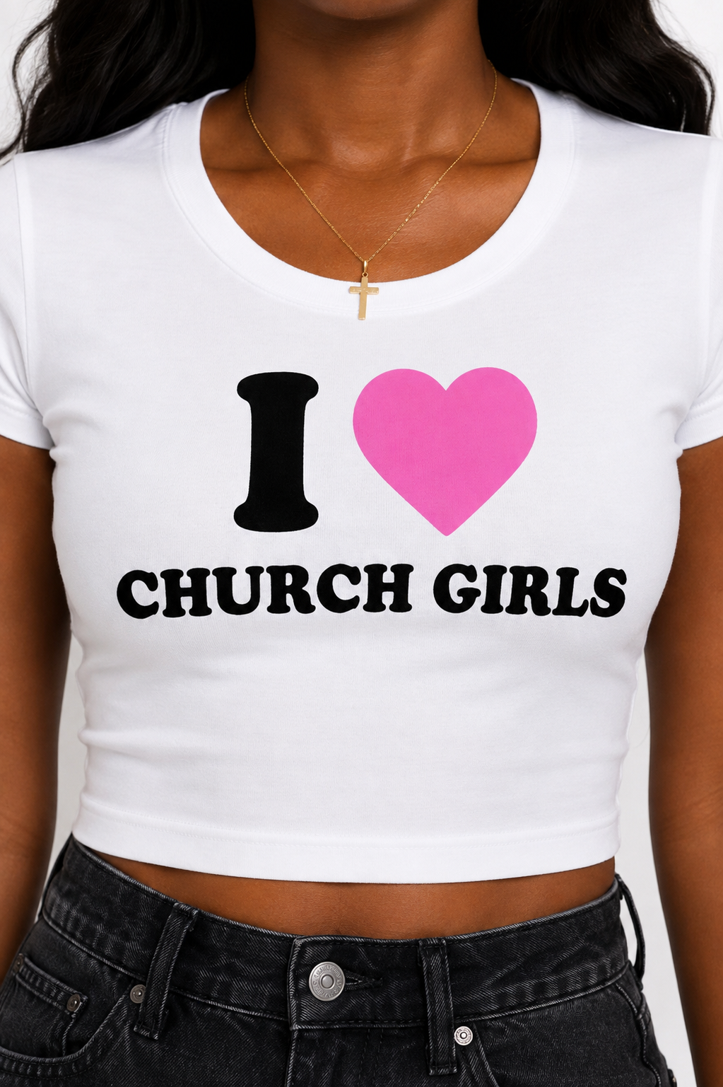STRAWBERRY CREAM CHURCH GIRLS CROP TEE